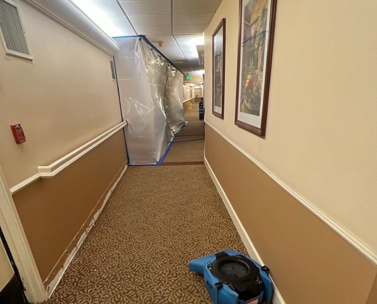 Hallway Area in Nursing Home - Water Damage Restoration in Process