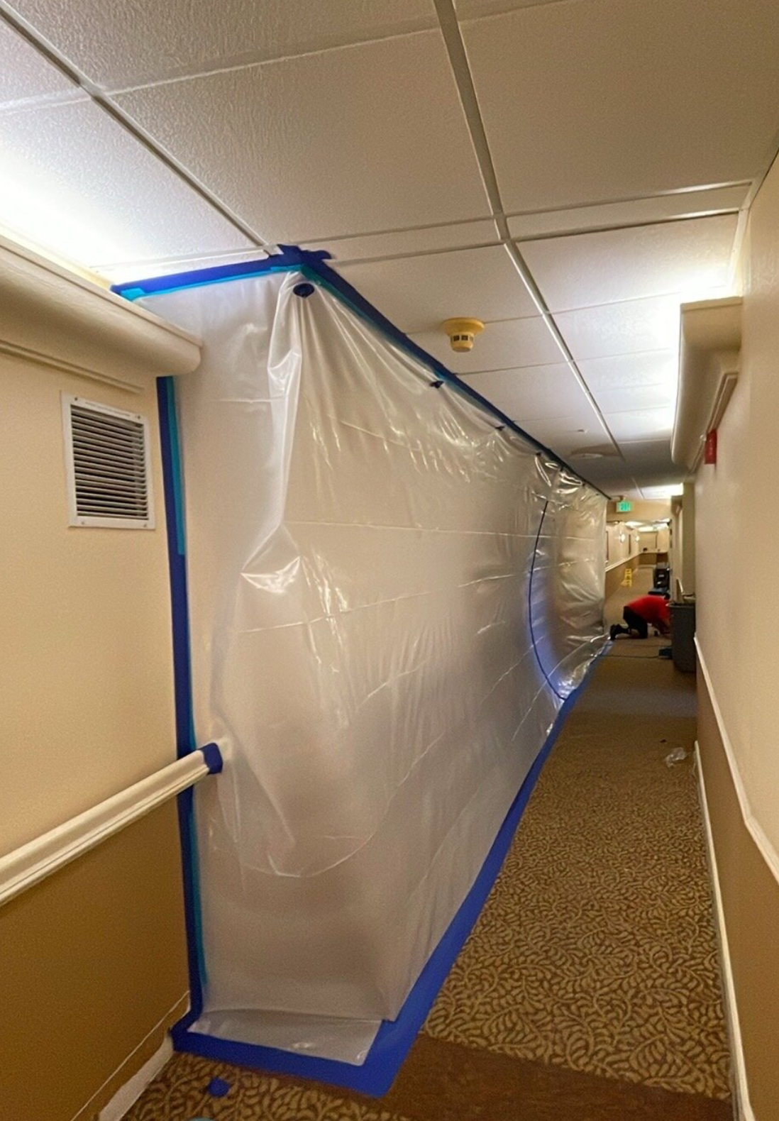 Hallway Area in Nursing Home - Water Damage Restoration in Process - Drying & Dehumidification