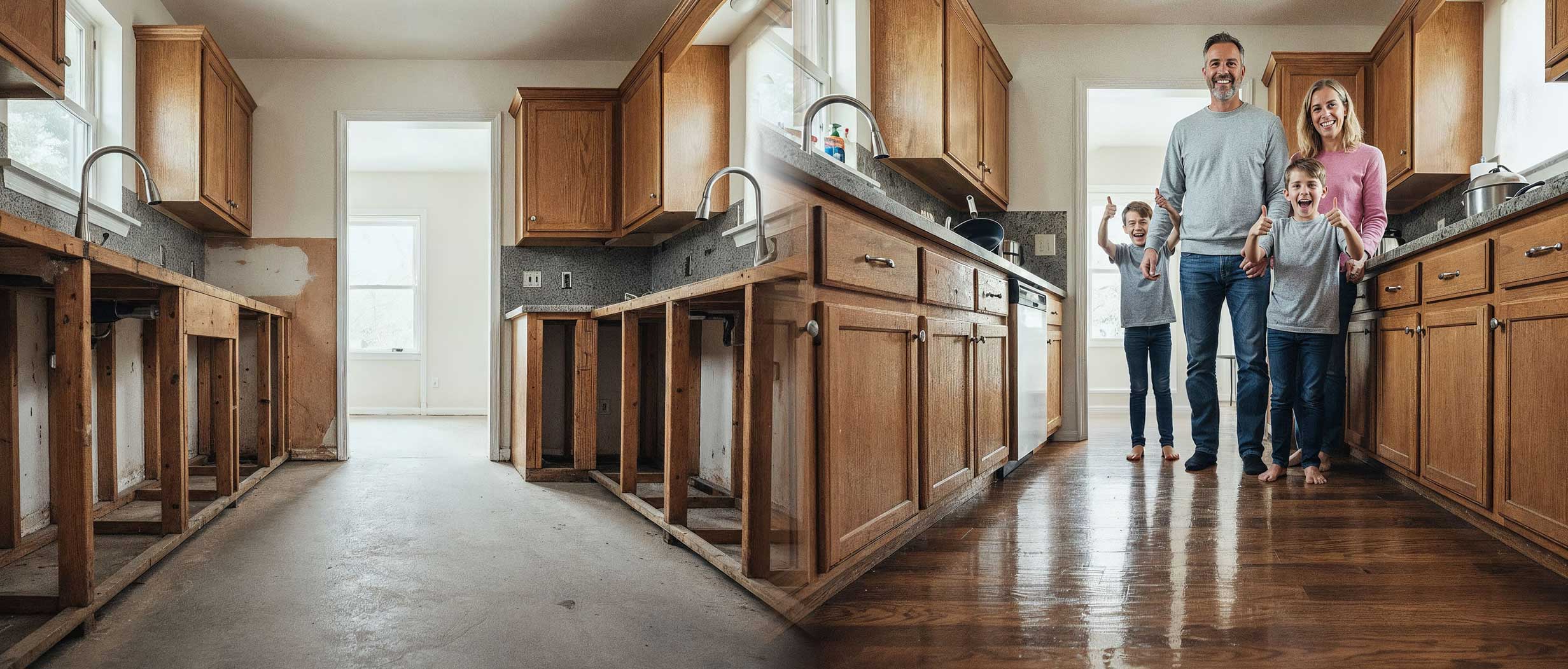 Restored Kitchen After Water Mitigation & Resoration